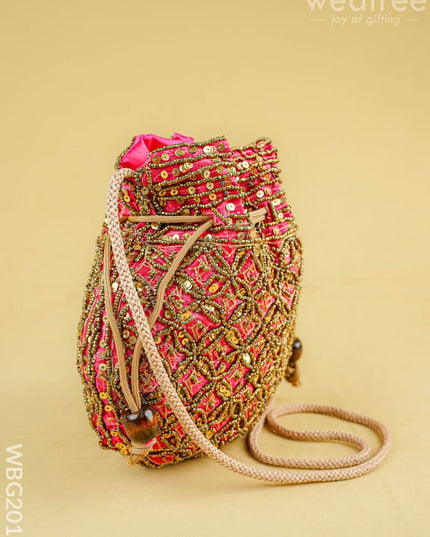 Potli Bag with Chamki Work - 8 inch - WBG2015 - Potli Bags