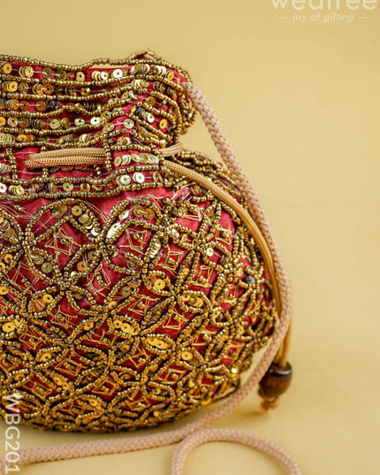 Potli Bag with Chamki Work - 8 inch - WBG2015 - Potli Bags