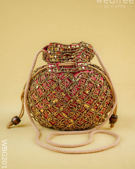Potli Bag with Chamki Work - 8 inch - WBG2015 - Potli Bags