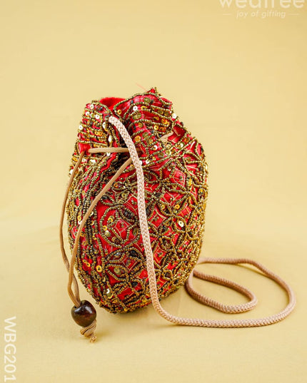 Potli Bag with Chamki Work - 8 inch - WBG2015 - Potli Bags