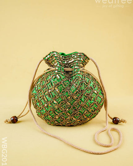 Potli Bag with Chamki Work - 8 inch - WBG2015 - Potli Bags