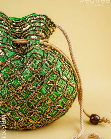 Potli Bag with Chamki Work - 8 inch - WBG2015 - Potli Bags