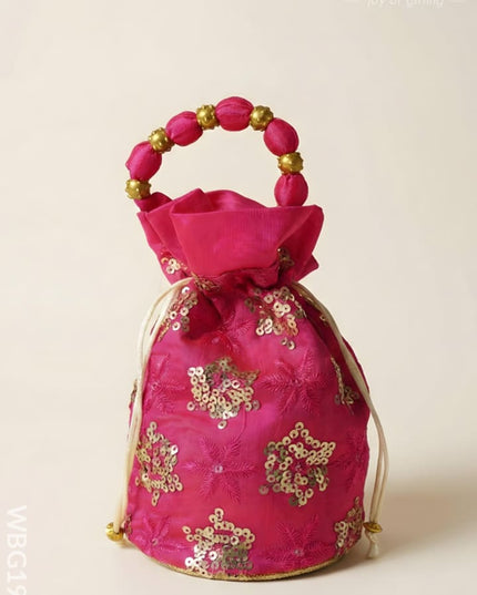 Potli Bag with Chamki Work - 8X6 inch - WBG1985 - Potli Bags
