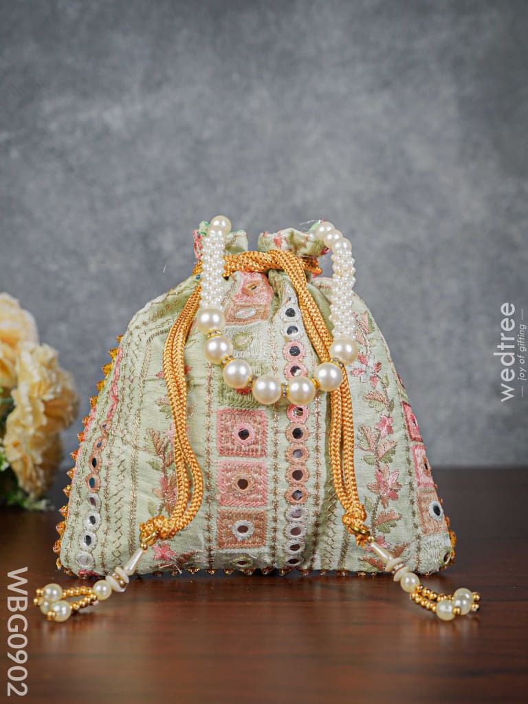 Potli Bag With Embroidered Chamki Work And Pearl Handle - Wbg0902 Bags