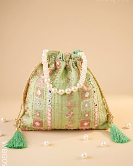 Potli Bag with Embroidered Chamki work and Pearl Handle - WBG0902 - Potli Bags