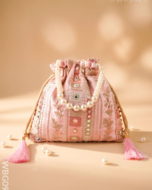 Potli Bag with Embroidered Chamki work and Pearl Handle - WBG0902 - Potli Bags
