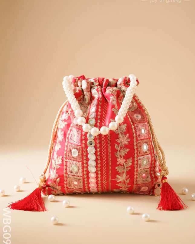 Potli Bag with Embroidered Chamki work and Pearl Handle - WBG0902 - Potli Bags
