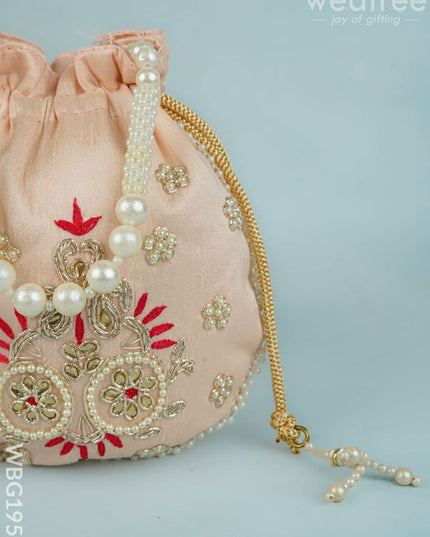 Potli Bag with Embroidery Work - 9 inch - WBG1952 - Potli Bags