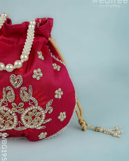 Potli Bag with Embroidery Work - 9 inch - WBG1952 - Potli Bags