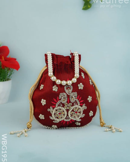 Potli Bag with Embroidery Work - 9 inch - WBG1952 - Potli Bags