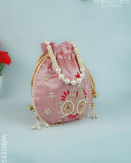 Potli Bag with Embroidery Work - 9 inch - WBG1952 - Potli Bags