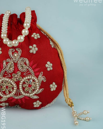Potli Bag with Embroidery Work - 9 inch - WBG1952 - Potli Bags
