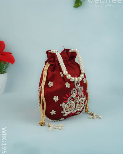 Potli Bag with Embroidery Work - 9 inch - WBG1952 - Potli Bags