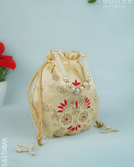 Potli Bag with Embroidery Work - 9 inch - WBG1952 - Potli Bags