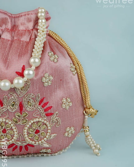 Potli Bag with Embroidery Work - 9 inch - WBG1952 - Potli Bags