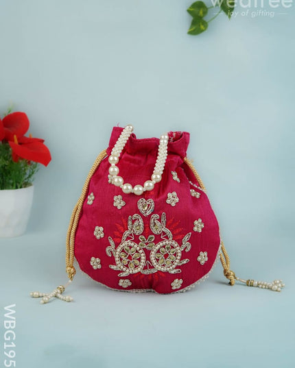 Potli Bag with Embroidery Work - 9 inch - WBG1952 - Potli Bags