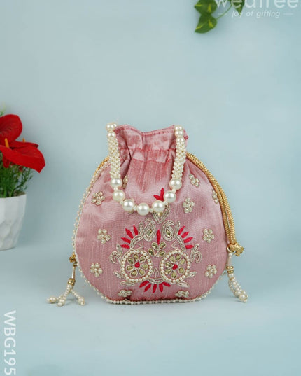 Potli Bag with Embroidery Work - 9 inch - WBG1952 - Potli Bags