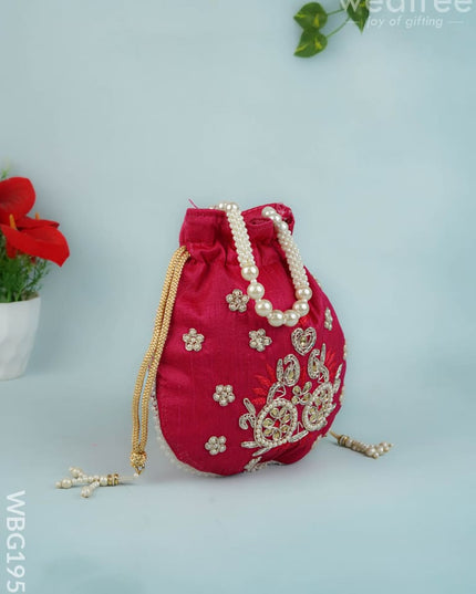 Potli Bag with Embroidery Work - 9 inch - WBG1952 - Potli Bags