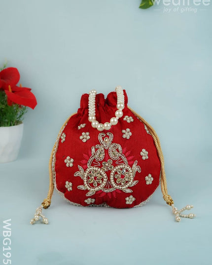 Potli Bag with Embroidery Work - 9 inch - WBG1952 - Potli Bags