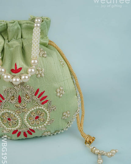 Potli Bag with Embroidery Work - 9 inch - WBG1952 - Potli Bags