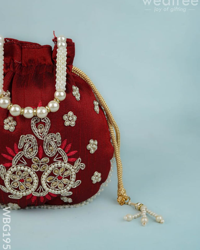 Potli Bag with Embroidery Work - 9 inch - WBG1952 - Potli Bags