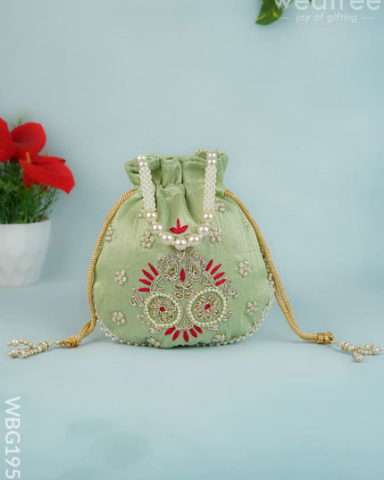 Potli Bag with Embroidery Work - 9 inch - WBG1952 - Potli Bags
