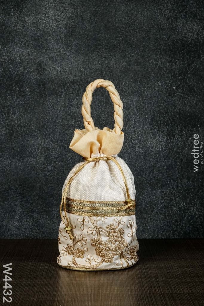 Potli Bag With Flower Embroidery Lace - W4432 Bags
