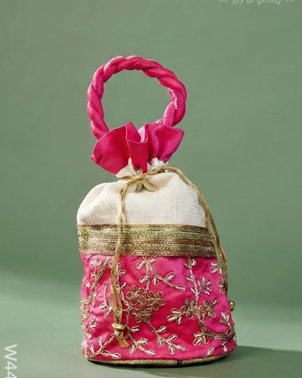 Potli bag with flower embroidery lace - W4432 - Potli Bags