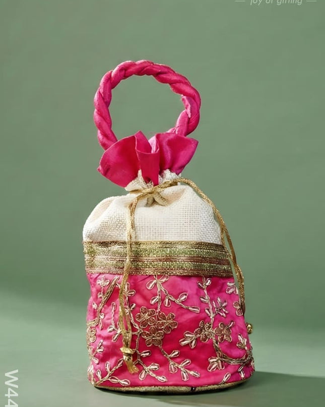 Potli bag with flower embroidery lace - W4432 - Potli Bags