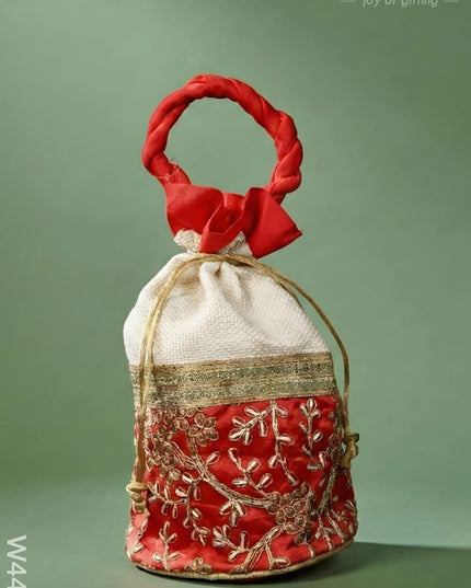 Potli bag with flower embroidery lace - W4432 - Potli Bags