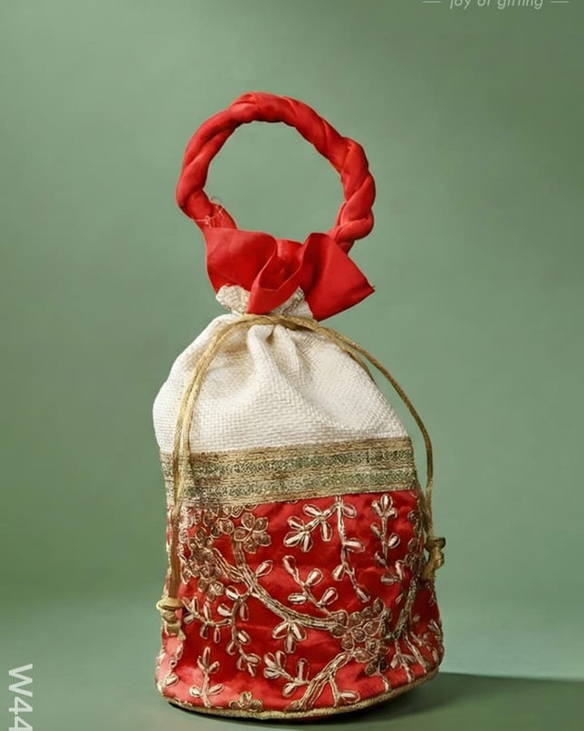 Potli bag with flower embroidery lace - W4432 - Potli Bags