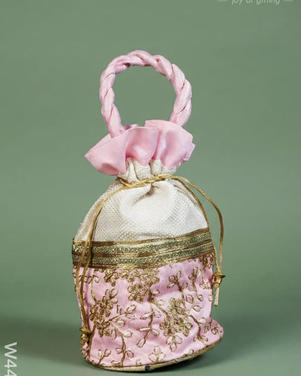 Potli bag with flower embroidery lace - W4432 - Potli Bags