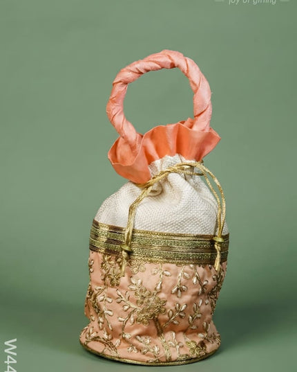 Potli bag with flower embroidery lace - W4432 - Potli Bags
