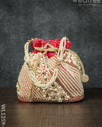 Potli Bag with Full Pearl Beads Rectangular Bottom - Light Pink