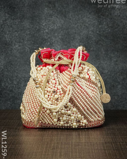 Potli Bag With Full Pearl Beads Rectangular Bottom - Wl1259 Light Pink Bags