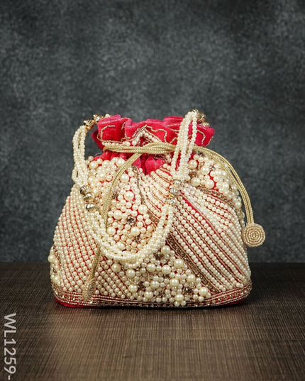 Potli Bag With Full Pearl Beads Rectangular Bottom - Wl1259 Light Pink Bags