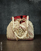 Potli Bag with Full Pearl Beads Rectangular Bottom -Magenta