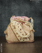 Potli Bag with Full Pearl Beads Rectangular Bottom - Rose