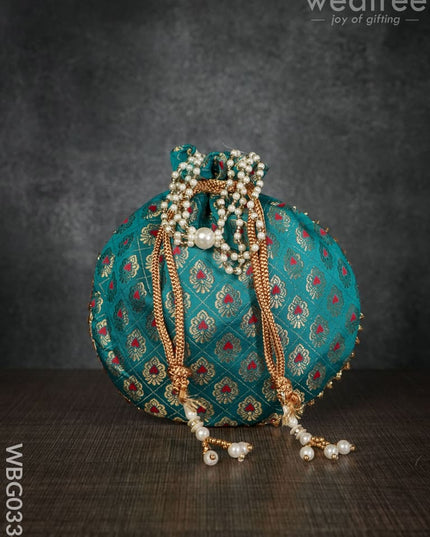 Potli Bag With Golden Block Prints - Wbg0334 Bags