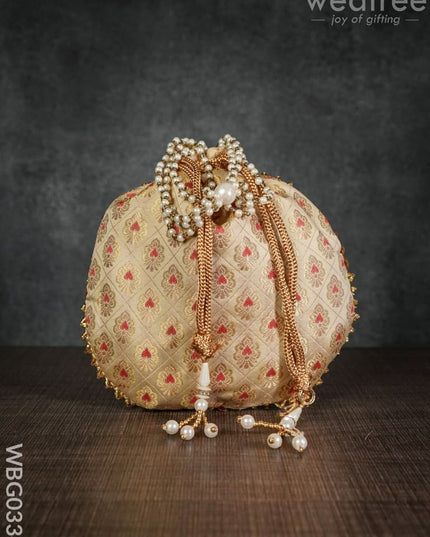 Potli Bag With Golden Block Prints - Wbg0334 Bags