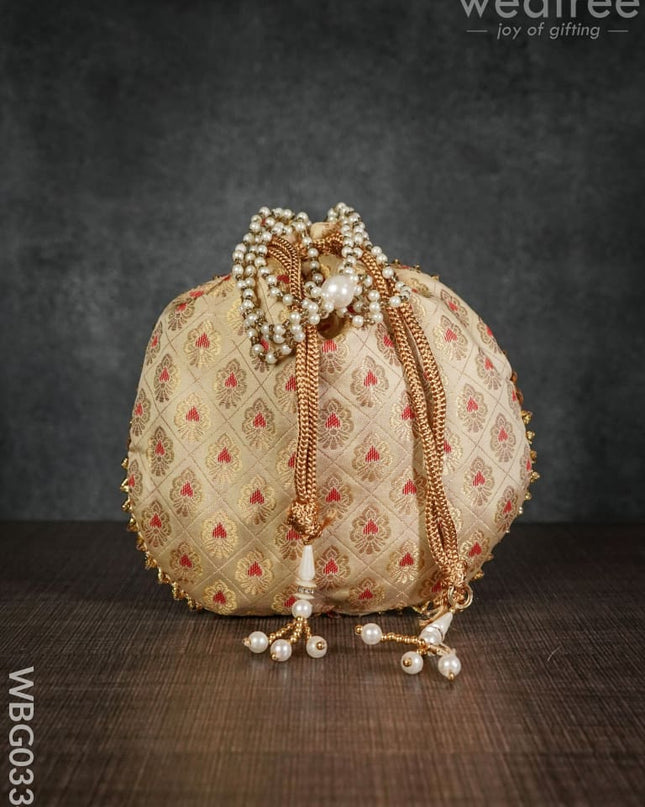 Potli Bag With Golden Block Prints - Wbg0334 Bags