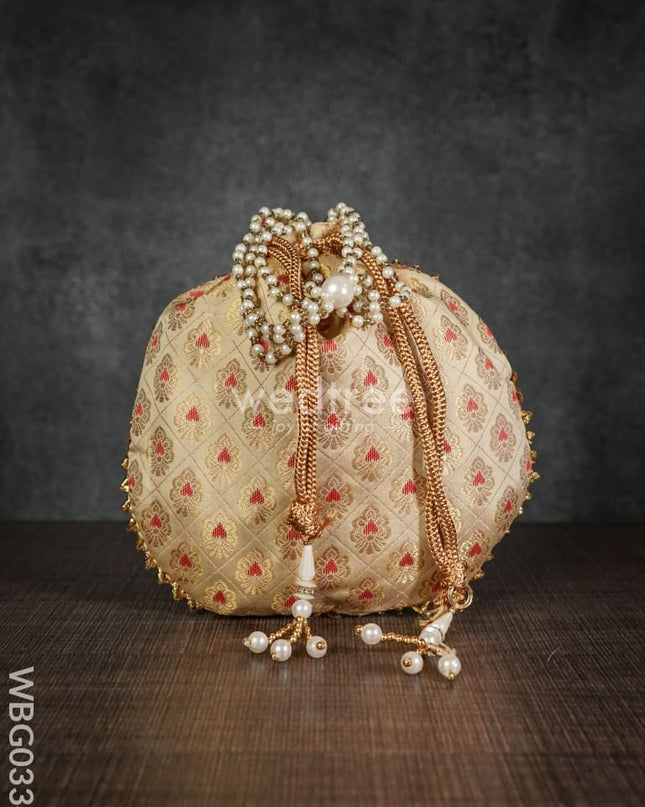 Potli Bag With Golden Block Prints - Wbg0334 Bags