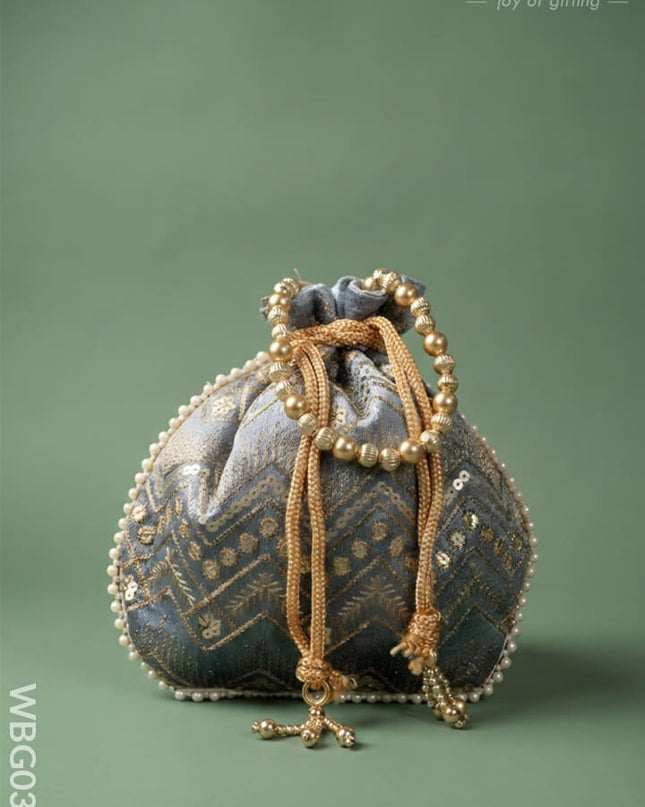 Potli Bag with Golden Decorative Embroidery - WBG0356 - Potli Bags