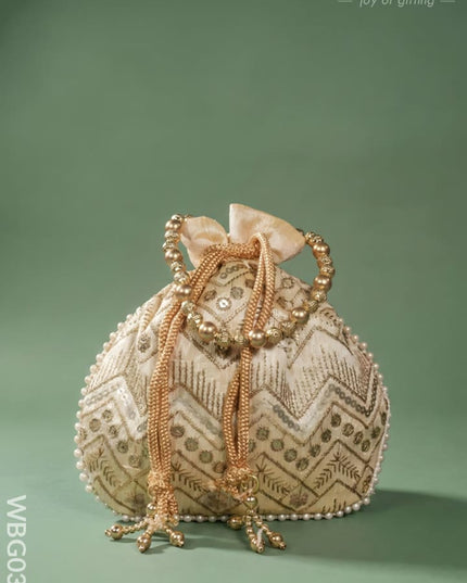 Potli Bag with Golden Decorative Embroidery - WBG0356 - Potli Bags