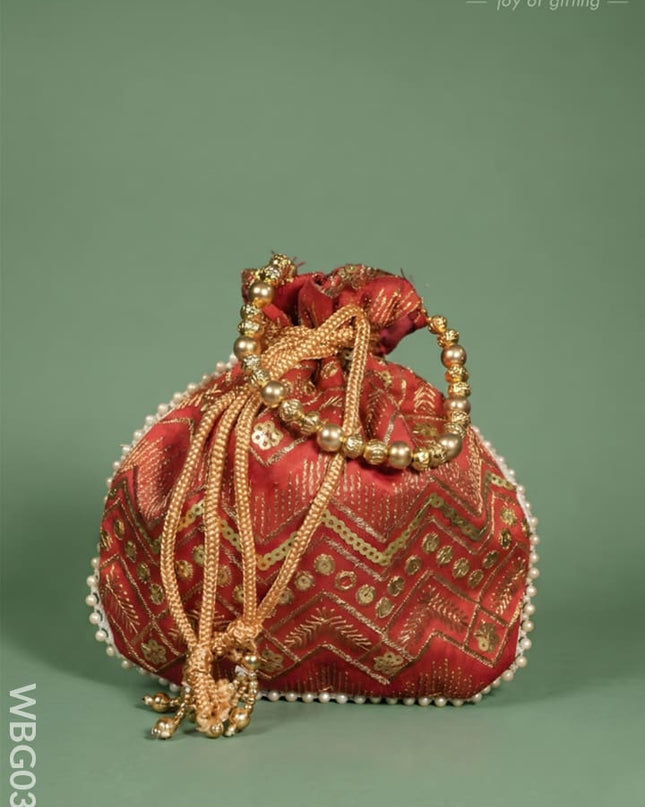 Potli Bag with Golden Decorative Embroidery - WBG0356 - Potli Bags