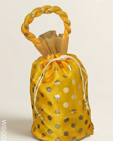 Potli Bag with Golden Dots and round Base - 9Inches - WBG0113 - Potli Bags