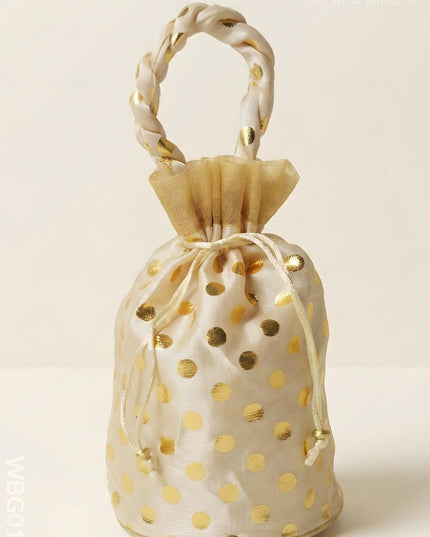 Potli Bag with Golden Dots and round Base - 9Inches - WBG0113 - Potli Bags
