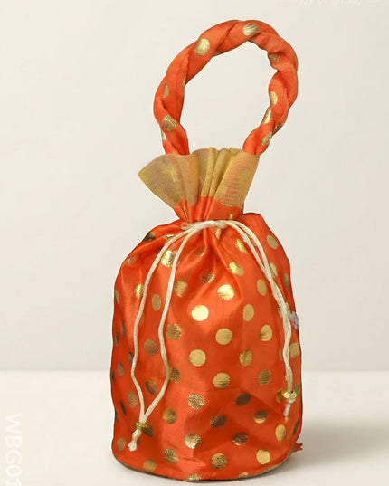 Potli Bag with Golden Dots and round Base - 9Inches - WBG0113 - Potli Bags