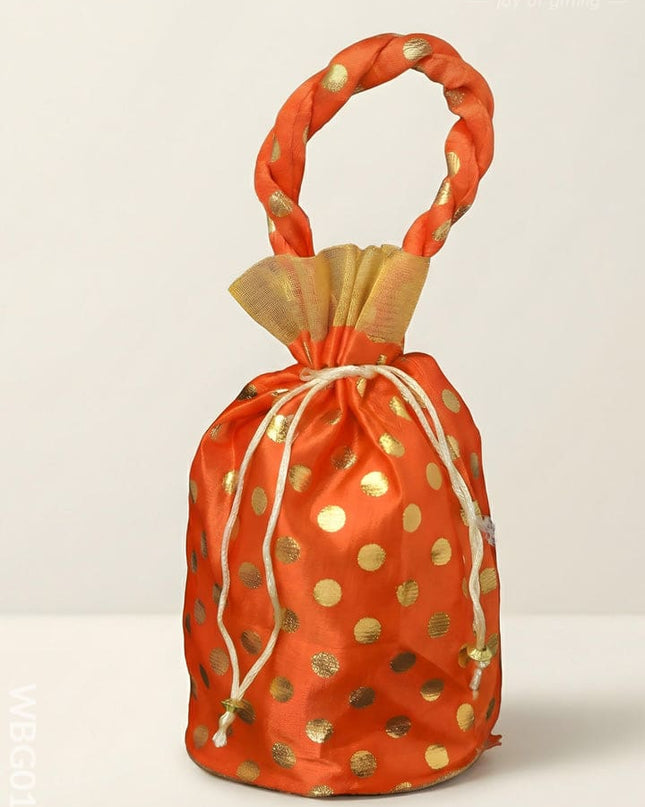 Potli Bag with Golden Dots and round Base - 9Inches - WBG0113 - Potli Bags