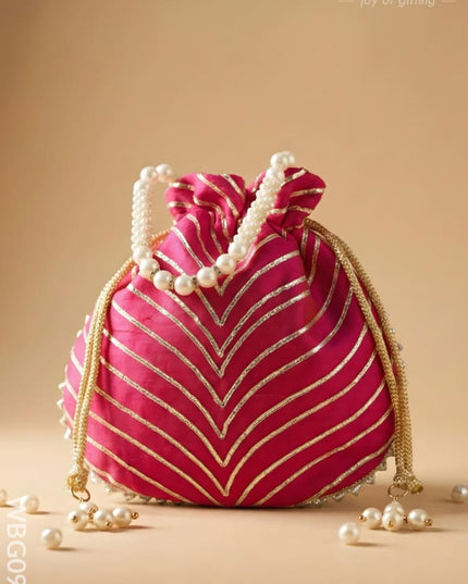 Potli Bag with Golden Lace Work - WBG0912 - Potli Bags